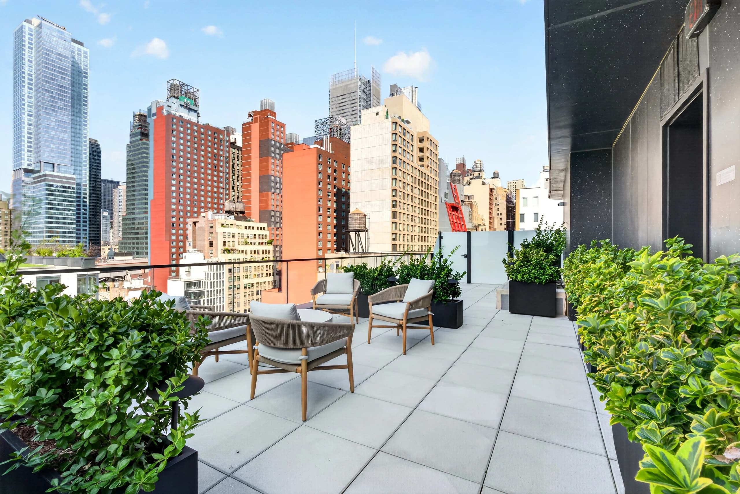 Rooftop terrace with Manhattan skyline views — Nieuw Nederlandts Realty LLC